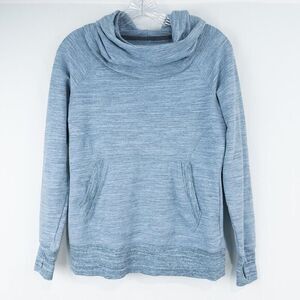 LL Bean‎ Cozy Pullover Marled Womens XS Petite Slate Blue Cowl Neck Thumbholes
